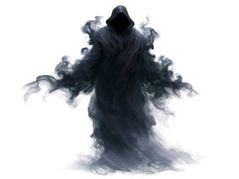 a black smoke wraith illustration isolated on a transparent background. 