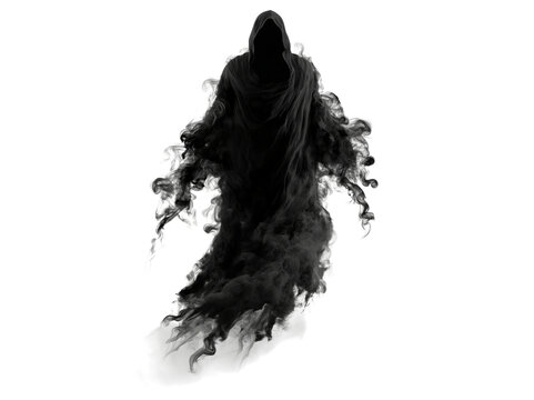 a black smoke wraith illustration isolated on a transparent background. 