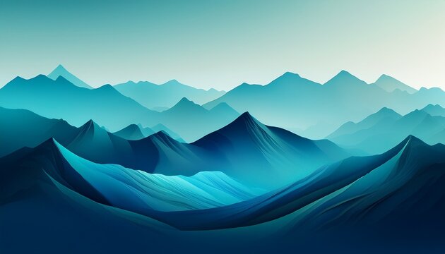 teal blue abstract mountain range and sky gradient background