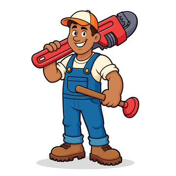 Friendly Plumber Worker Cartoon Character for Repair Service Illustration