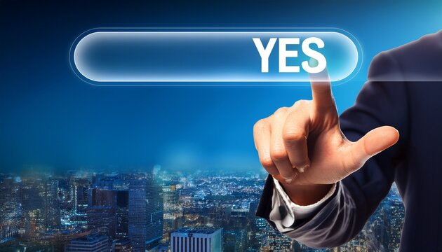 yes button pressed by finger making important decision