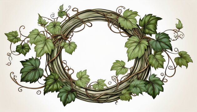 vine frame leaf vine circle isolated on white background ai generated