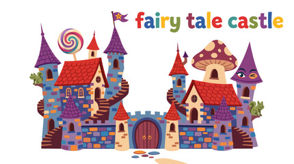 Fototapeta premium fairytale castle with elegant turrets, tall towers, decorative rooftops, magical medieval architecture, charming European landmark, detailed vector illustration for fantasy and decorative designs