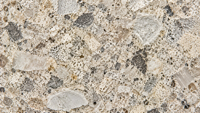 Terrazzo concrete texture with polished stone chips. Beige marble aggregate surface. Seamless architectural floor background.