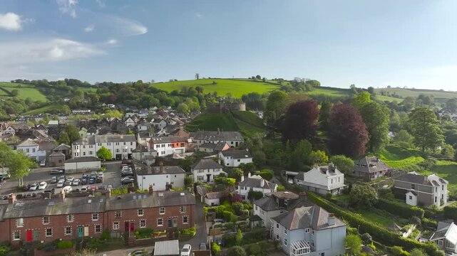 Totnes Castle from a drone, Totnes, River Dart, Devon, England
