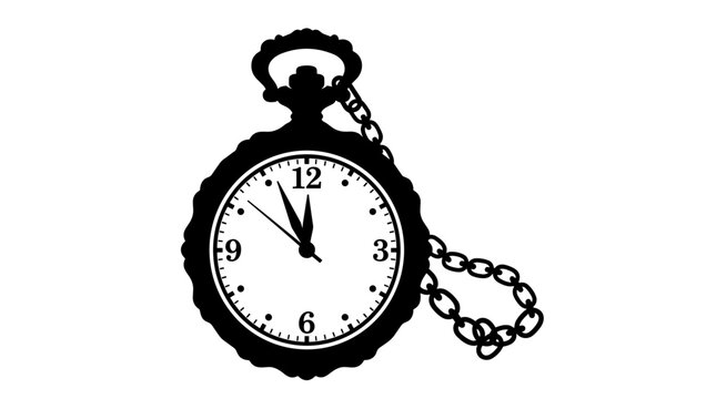 Black silhouette of a vintage pocket watch with a chain