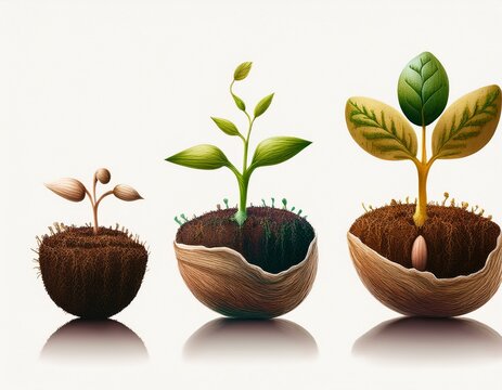 stages of a seed sprouting into a small plant isolated on white background ai generated
