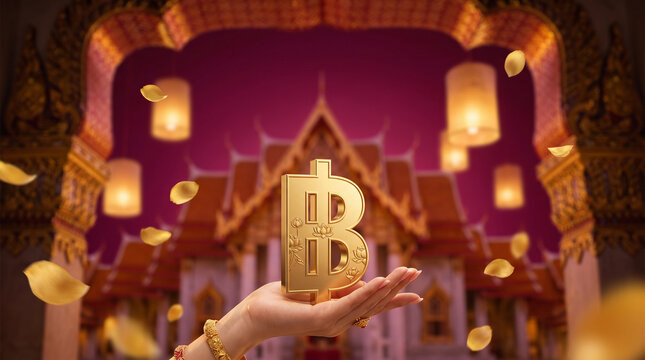 Thai baht sign in hand close up. Currency, finance, money, wealth, asset, financial investment, business, thb banking deposit and asian market.