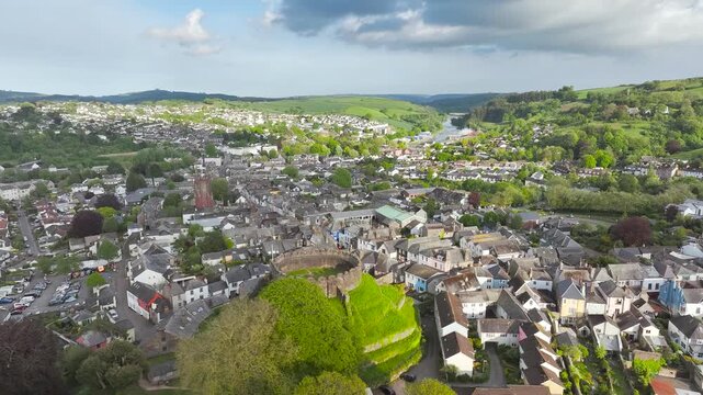 Totnes Castle from a drone, Totnes, River Dart, Devon, England