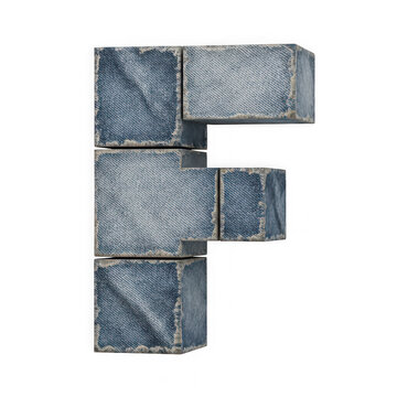 Capital letter f made of blue denim fabric texture isolated on transparent background