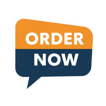 Orange and blue speech bubble icon with the text order now for online shopping