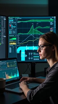Female SCADA Engineer Monitoring Industrial Control Systems