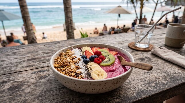 Tropical Paradise Smoothie Bowl: A vibrant and healthy smoothie bowl overflowing with fresh fruit and granola.