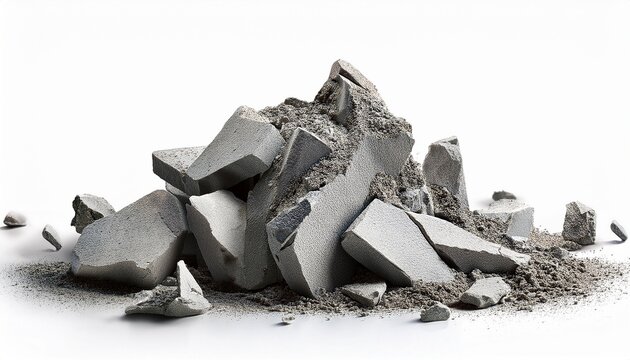 broken concrete isolated on white background or white background cutout