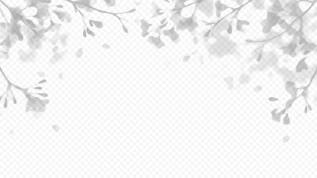 Easy to edit layered vector shadow. Blooming tree branches framing a transparent checkerboard. Adjust tonal layer opacity to control shadow intensity and perceived softness.