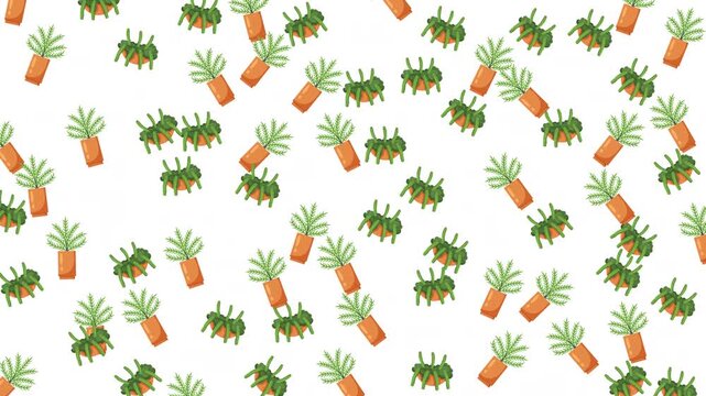 Seamless pattern of green potted houseplants on white background