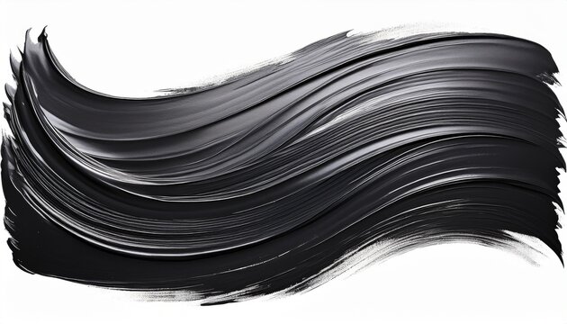 a wide black paint brush stroke with textured edges and a slight curve isolated on a white background for use in artistic compositions