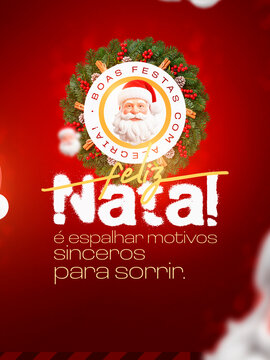 Natal Papai Noel com Guirlanda Post Card Insta Template Banner