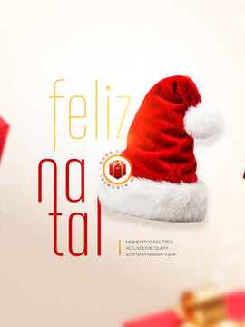 Feliz Natal Gorro Vermelho Post Card Insta Template Banner