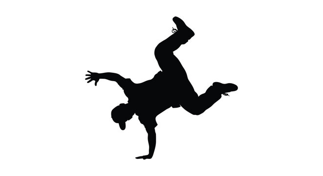 Breakdancer in motion a black silhouette against a white background