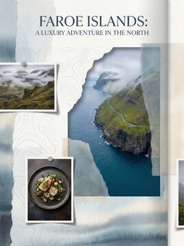 Faroe Islands Travel Collage: Luxury Adventure with Coastal Scenery and Fine Dining