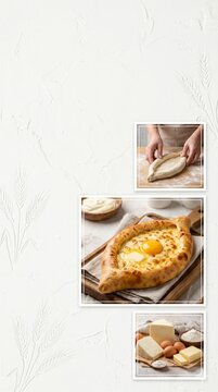 Georgian Khachapuri Preparation Collage with Cheese and Egg Bread