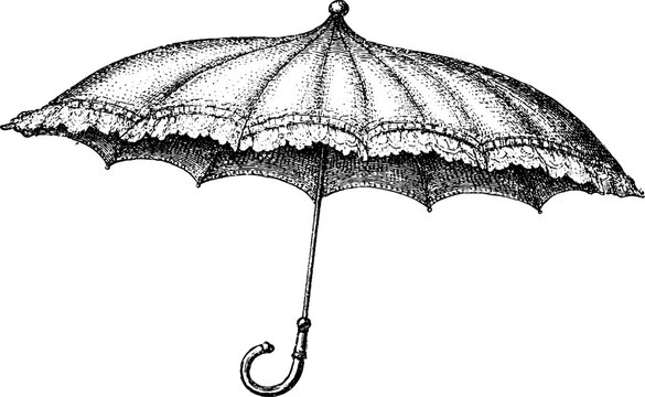 Vintage engraved parasol isolated on white background for victorian design and decorative print use