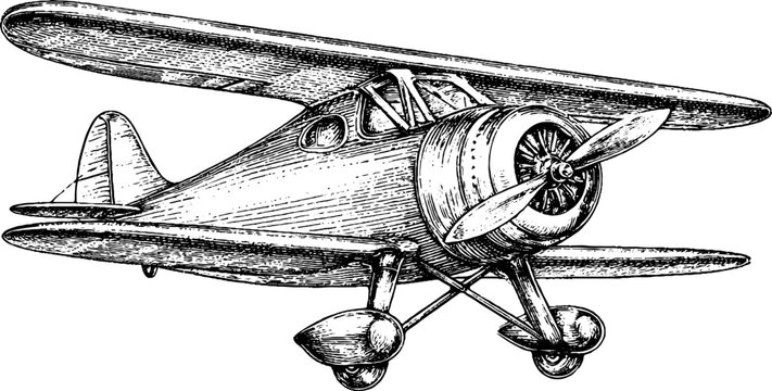 Vintage engraved single engine plane isolated on white background for poster and background design