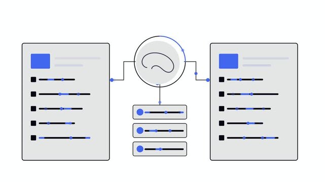 AI Document Analysis Comparison, Artificial Intelligence Infographic, Corporate Data Processing, Blue White Digital Document, Smart Automation, Modern Business Technology, Machine Learning Graphic