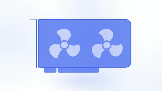 GPU Card Vector, Spinning Cooling Fans, Blue White Tech, Computer Graphics Hardware, Server Component, Modern IT Infrastructure, Hardware Cooling System, Gaming PC Performance Graphics