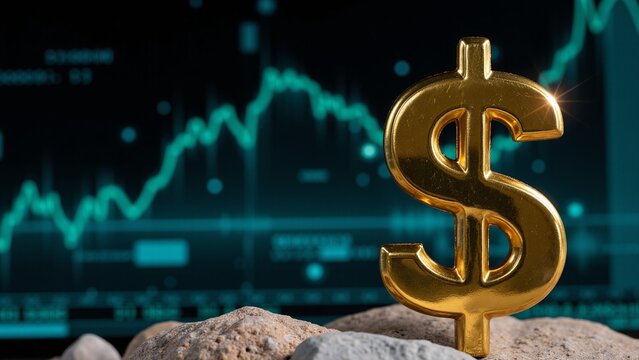 Golden Dollar Sign on Stock Market Chart