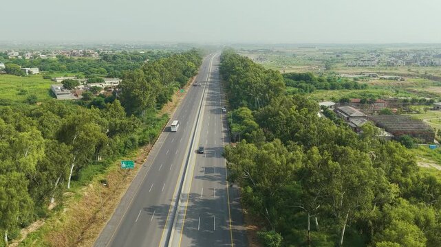 Drone Aerial View of Islamabad Motorway and Road Infrastructure in Pakistan