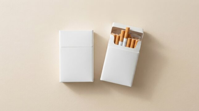 White Cigarette Pack with Cigarettes on Beige Background