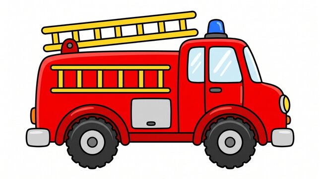 Cute Red Fire Engine Truck Emergency Rescue Vehicle Vector Clipart Isolated on White