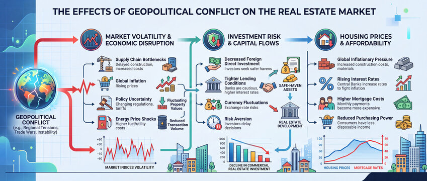 The Effects of Geopolitical Conflict on the Real Estate Market: How Global Instability, Inflation, Energy Prices, Interest Rates, Investment Risk, and Rising Mortgage Costs Can Impact Housing Prices a
