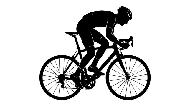 Road cyclist in a racing sprint pose silhouette on white background