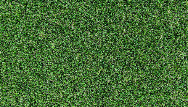 Full frame overhead background texture of manicured synthetic artificial green grass turf lawn