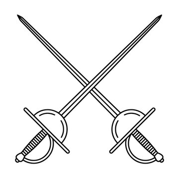 Two crossed fencing swords outline