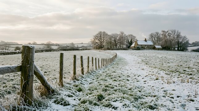 Snow Covered Path Leading to a House in a Winter Landscape