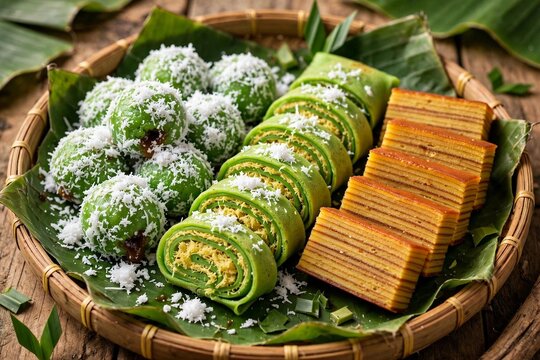 Jajanan Pasar Klepon Dadar Gulung Lapis Traditional Indonesian Market Snacks