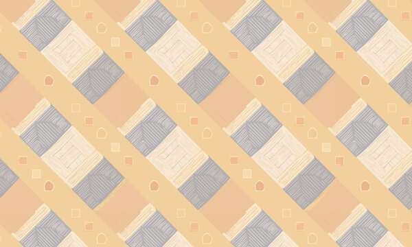 Argyle Diamond Seamless Pattern &mdash; Soft Peach, Sand and Grey Vector Repeat for Textile and Wallpaper