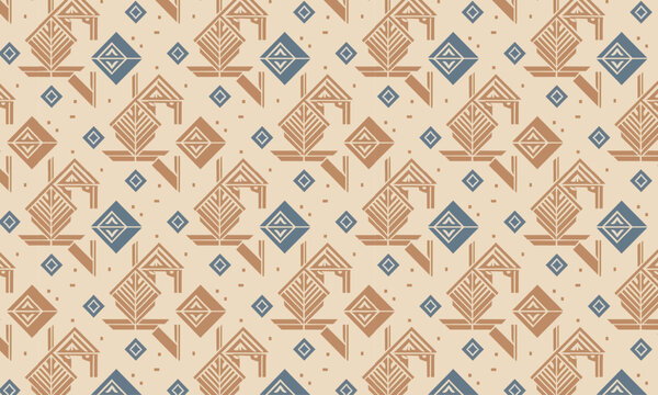 Arch Diamond Geometric Seamless Vector Pattern in Terracotta and Steel Blue on Warm Cream