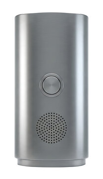 Modern silver smart home doorbell or intercom device isolated on transparent background