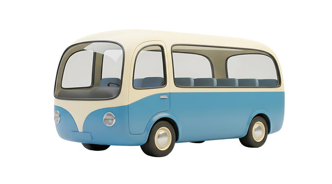 3d illustration of a cute retro style blue and cream passenger minibus isolated on transparent background