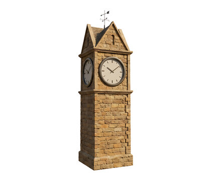 Stone clock tower isolated on transparent background
