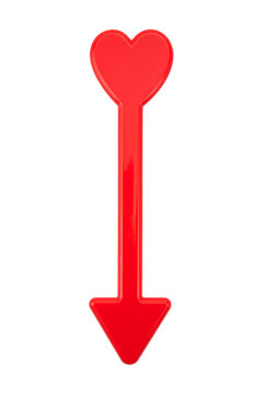 Red heart arrow symbol pointing downwards made of glossy plastic material for valentine day celebration graphic design elements&nbsp;