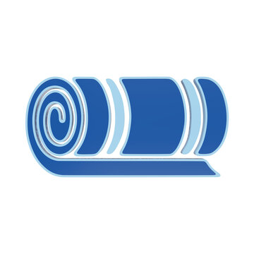 A 3D icon of a rolled blue yoga mat or exercise mat shown from the side in a flat style with light and dark blue tones on a white background, for fitness isolated on a transparent background