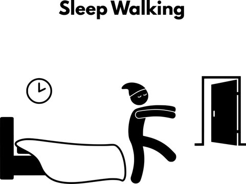 Sleepwalking Somnambulism Vector Icon Showing Person Walking in Sleep Towards Door