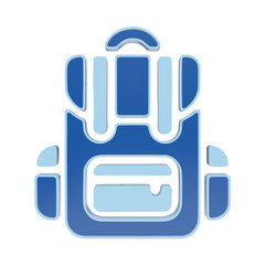 A light blue backpack icon with multiple pockets and straps, rendered in a flat style on a white background, for travel and, outdoor activity themes isolated on a transparent background © Arthur