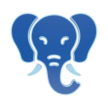 A blue 3D icon of an elephant head, stylized with simple geometric lines, representing wildlife, nature, or a symbol on a white background isolated on a transparent background